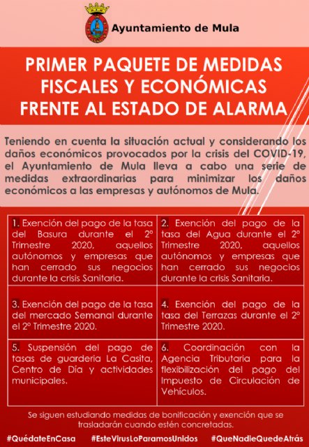 Primer paquete de medidas fiscales y económicas frente al estado de alarma del Ayuntamiento de Mula